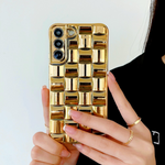 Luxury 3D Plating Squares Weave Pattern Phone Case For Samsung S22 Series